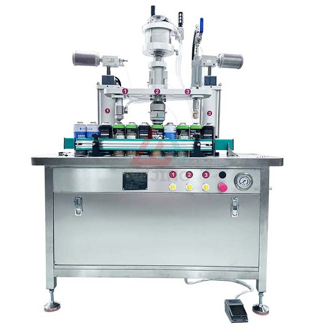 Semi-Automatic 3 in 1 Pneumatic Air Fresher Aerosol Filler Gas Aerosol Can Filling Crimping Machine